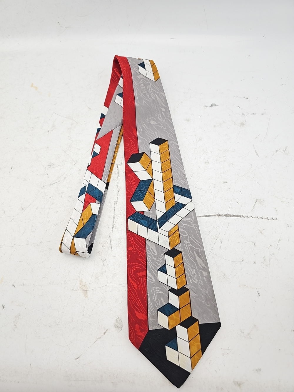 Geometric 3D Block Pattern Silk Tie